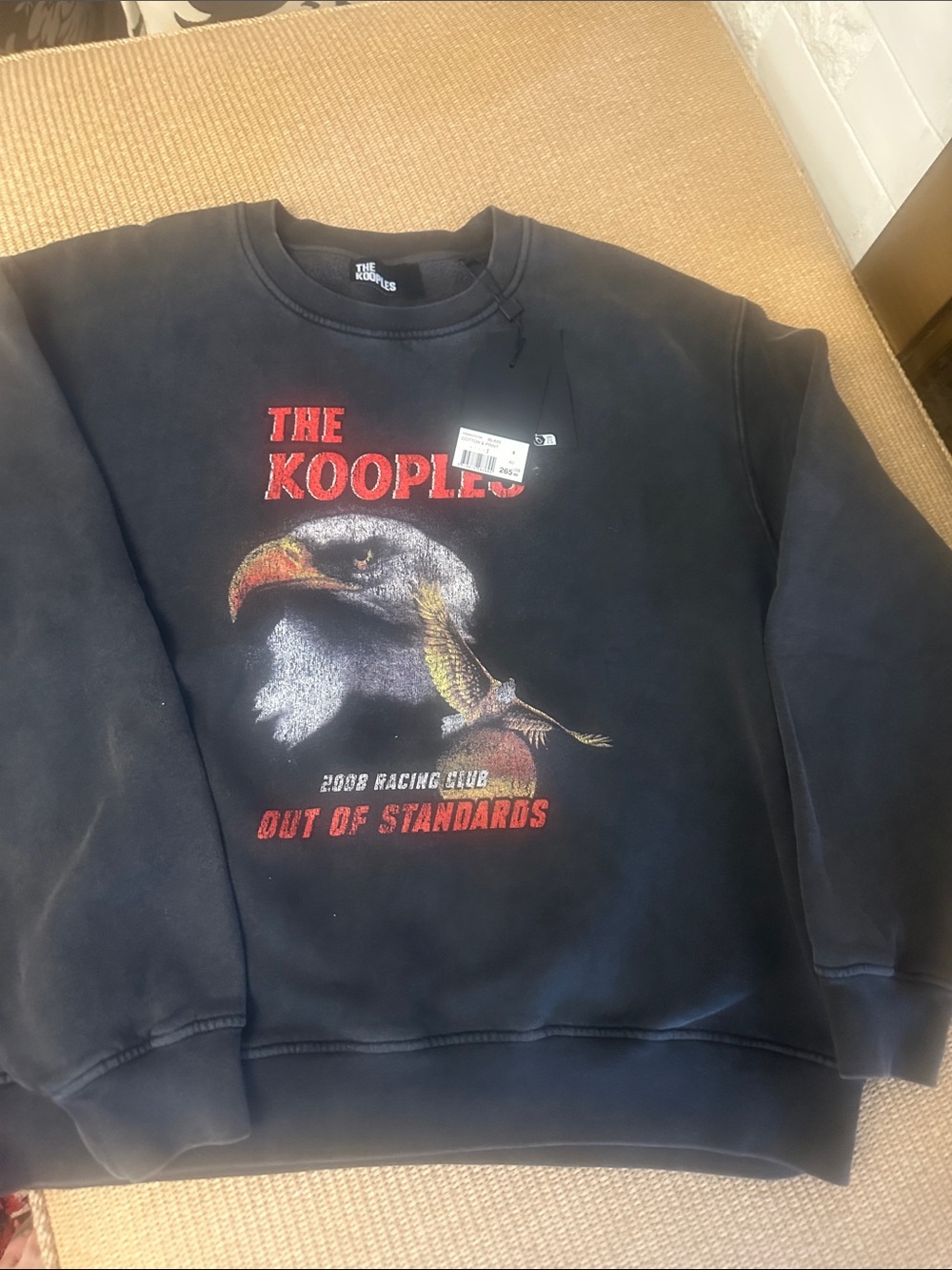 💜#72 BNWT The Kooples Black Crewneck Sweatshirt with Eagle Graphic and Red Text